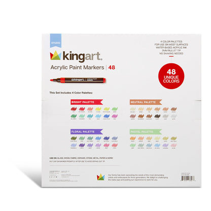 Acrylic Paint Markers Variety Set – 48 Colors, 2mm Bullet Tip, Water-Based, Multi-Surface