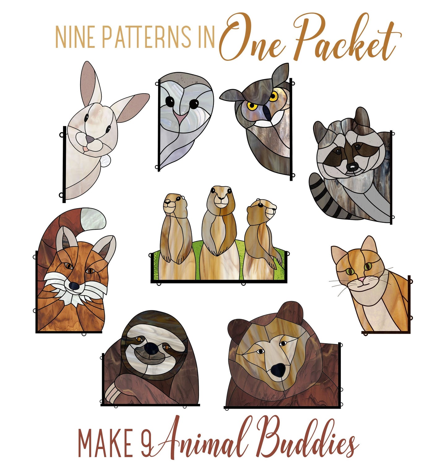Animal Stained Glass Pattern 9-Pack